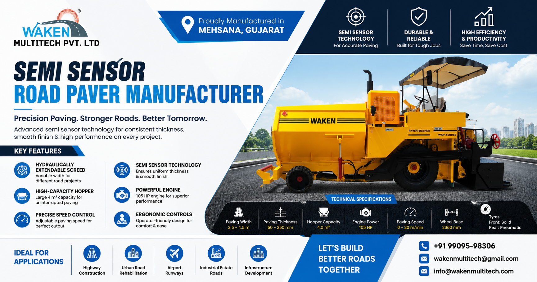 Semi Sensor Road Paver Manufacturer